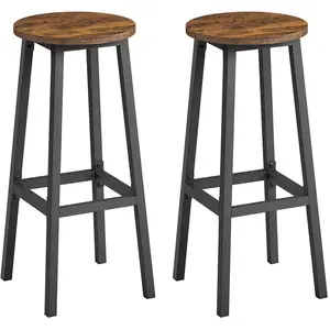 VASAGLE Tabourets de bar élégants en métal pour cuisine et salon, Marron Rustique + Noir / 74H cmVendu parsongmics