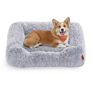 Feandrea Panier pour chien avec bords surélevés et housse lavable en gris, L 91 x l 68 x H 18 cm pas cher