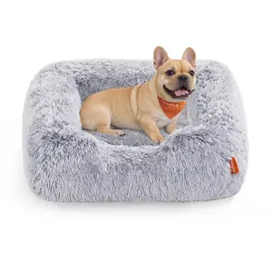 Feandrea Panier pour chien avec bords surélevés et housse lavable en gris, L 76 x l 55 x H18 cm