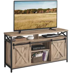 VASAGLE Meuble tv pour téléviseur jusqu’à 65 pouces cadre en métal, Marron Camel + Noir Simple pas cher