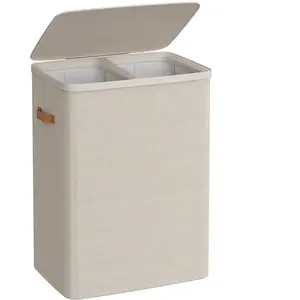 SONGMICS Panier à linge pratique avec compartiments et couvercle pour salle de bain, Beige Cappuccino pas cher