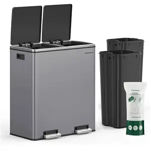 Comparateur de prix : SONGMICS Poubelle à double compartiments (2*30 L), Gris Ardoise