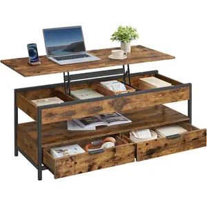 VASAGLE Table basse avec plateau relevable, Marron Rustique + Noir d’Encre / 120L x (48-63) H cm pas cher