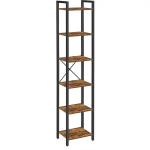 VASAGLE Bibliothèque à 6 niveaux industriel, Beige Naturel + Blanc Mat pas cher