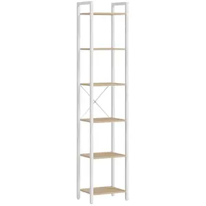 Comparateur de prix : VASAGLE Étagère 6 niveaux, bibliothèque, meuble de rangement, pour bureau, salon, chambre, 30 x 40 x 187,5 cm, style industriel, beige naturel et blanc mat