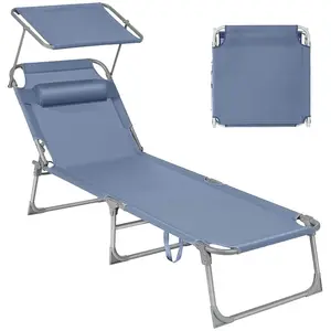SONGMICS Chaise longue pliable avec dossier, Bleu / 193 x 53 x 29 cm pas cher