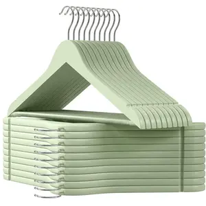 SONGMICS Cintres bois antidérapant crochet pivotant, Vert clair + argent / 20