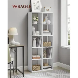 VASAGLE Bibliothèque 10 compartiments moderne effet bois blanc pas cher