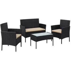 SONGMICS Salon de jardin extérieur 4 pièces, Noir + Taupe pas cher