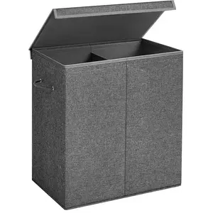 SONGMICS Panier à linge 2 compartiments pliable, Gris Foncé pas cher