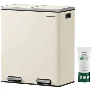 Comparateur de prix : SONGMICS Poubelle cuisine poubelle de tri 2 x 30L acier crème avec 15 sacs