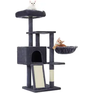 Arbre à Chat - FEANDREA - Hauteur 135 cm - Tissu Peluche - Housse Amovible - Gris FoncéVendu parsongmics