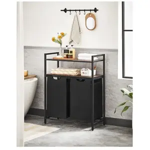 Comparateur de prix : SONGMICS Chariot à linge 2 paniers noir, Marron Rustique + Noir / 92 L