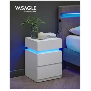 Comparateur de prix : VASAGLE Table de chevet avec LED, Blanc