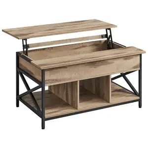 VASAGLE Table basse avec plateau relevable, Marron Chêne + Noir pas cher