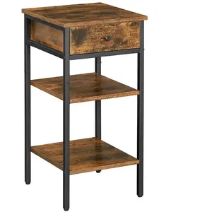 Vasagle Table de chevet 1 tiroir et 2 étagères, Marron Rustique + Noir pas cher