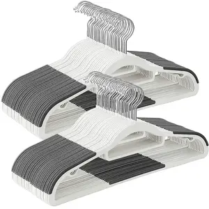 SONGMICS Cintres en plastique antiglisse, Blanc + Gris Foncé / 50