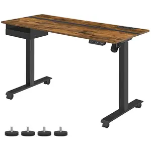 SONGMICS Bureau électrique réglable en hauteur, Marron Rustique + Noir / 60P x 140L cm pas cher