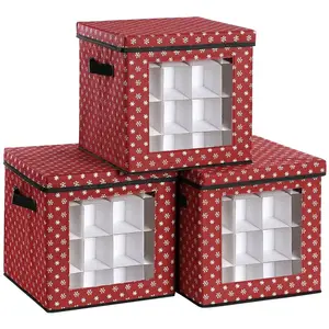 SONGMICS 3 boîtes de rangement pour Noël, Rouge