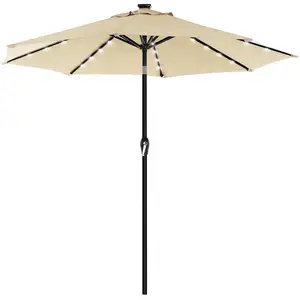 SONGMICS Parasol de jardin Ø3 m avec LED, Beige pas cher