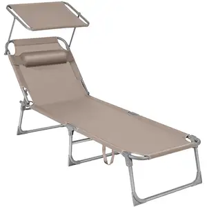 SONGMICS Chaise longue pliable avec dossier, Taupe / 193 x 53 x 29,5 cm pas cher