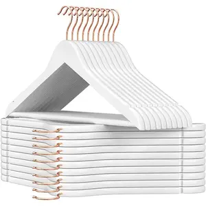 SONGMICS Cintres bois antidérapant crochet pivotant, Blanc + Rose Gold / 20