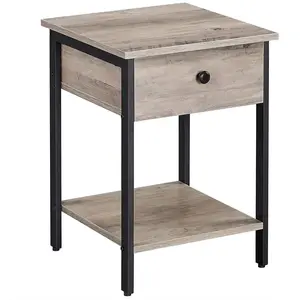 VASAGLE Table de chevet avec tiroir et étagère, Grège + Noir pas cher