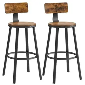 Comparateur de prix : VASAGLE Chaise de bar avec dossier, Marron Rustique + Noir / 2 / 99H cm