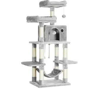 FEANDREA Arbre à Chat Pompons, Tour de Jeux 150 cm, Gris Clair PCT85W pas cher