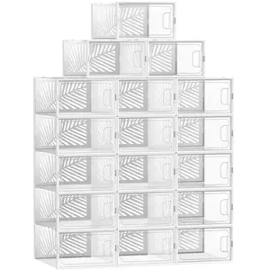 SONGMICS Boîte à chaussures transparent, 18 / Transparent + Blanc pas cher