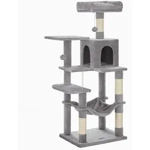 FEANDREA Arbre à chat avec hamac 143 cm, Gris Clair / L (55 x 45 x 143 cm) pas cher