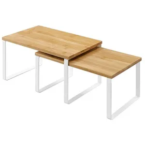 Songmics Calicosy - Lot de 2 Étagères Empilables en Bambou et Métal - Blanc TU