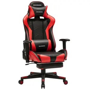 SONGMICS Fauteuil gamer avec repose-pieds, Noir et Rouge