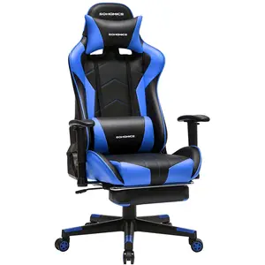 SONGMICS Fauteuil gamer avec repose-pieds, Noir et Bleu pas cher