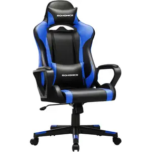 SONGMICS Fauteuil gamer avec appui-tête, Noir et Bleu pas cher