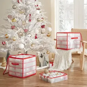 SONGMICS Boîte de Rangement pour Boules de Noël, Semi-Transparent + Rouge / 2 pas cher