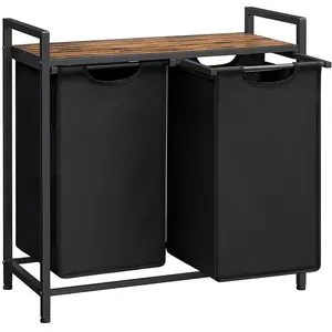 Vasagle Panier à linge cadre en métal, Marron Rustique + Noir / 92L (73 x 33 x 72 cm) pas cher