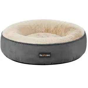 Comparateur de prix : Feandrea Panier pour Chien Rond, Lit Chat Donuts, ø 50 cm, Gris Foncé PGW050G02