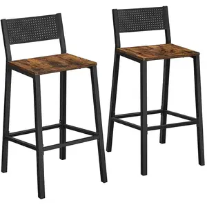 VASAGLE 2 Tabourets ajourés industriel, Marron Rustique + Noir / Lot de 2 pas cher