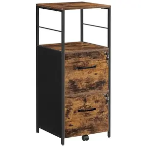 VASAGLE Caisson de bureau 2 tiroirs marron rustique et noir pas cher
