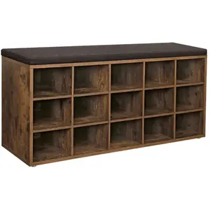 VASAGLE Banc à chaussures 15 compartiments, Marron Rustique + Marron pas cher