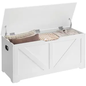 VASAGLE Coffre de rangement avec 2 charnières de sécurité, Blanc / 40 x 100 x 46 cm