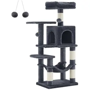 Feandrea Arbre à chat avec hamac 143 cm, Gris Fumé / M (45 x 35 x 112 cm) pas cher
