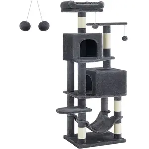 FEANDREA Arbre à chat tout confort, Gris Foncé / L (49 x 40 x 155 cm) pas cher