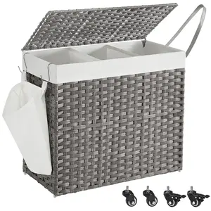 SONGMICS Panier à linge avec roulettes 3 compartiments, Gris / 70 x 36 x 66 cm pas cher