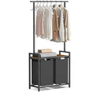Calicosy Meuble de rangement salle de bain avec panier à linge intégré - Gris pas cher