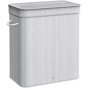 Songmics Panier à linge en bambou, Gris / 100 L pas cher