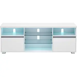 VASAGLE LED Moderne Meuble TV avec Étagères Ouvertes en Verre pas cher