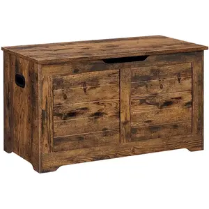 VASAGLE Coffre de rangement avec 2 charnières de sécurité, Marron Rustique / 40 x 80 x 46 cm