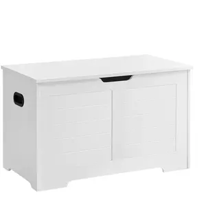 Comparateur de prix : VASAGLE Coffre de rangement avec 2 charnières de sécurité, Blanc / 40 x 80 x 46 cm